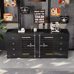 カウンターキャビネット スチール製 インダストリアルデザイン コンテナ風 収納キャビネット バーカウンター サイドボード カフェ 店舗用 幅80cm/120cm ブラック おしゃれ