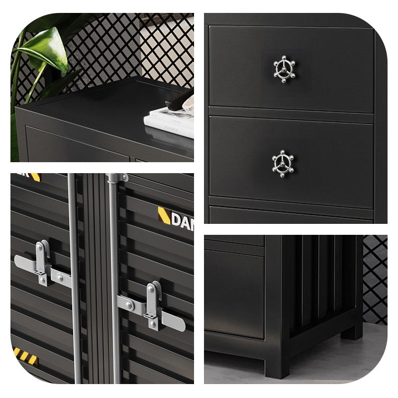 カウンターキャビネット スチール製 インダストリアルデザイン コンテナ風 収納キャビネット バーカウンター サイドボード カフェ 店舗用 幅80cm/120cm ブラック おしゃれ