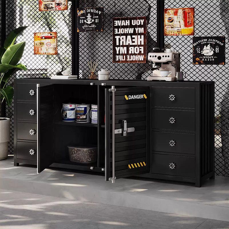 カウンターキャビネット スチール製 インダストリアルデザイン コンテナ風 収納キャビネット バーカウンター サイドボード カフェ 店舗用 幅80cm/120cm ブラック おしゃれ