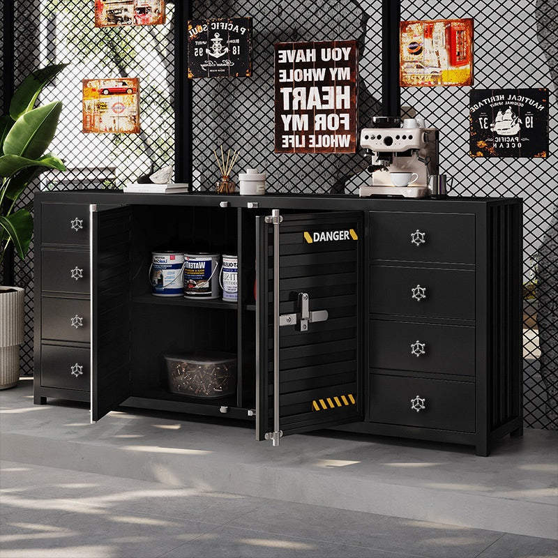 カウンターキャビネット スチール製 インダストリアルデザイン コンテナ風 収納キャビネット バーカウンター サイドボード カフェ 店舗用 幅80cm/120cm ブラック おしゃれ