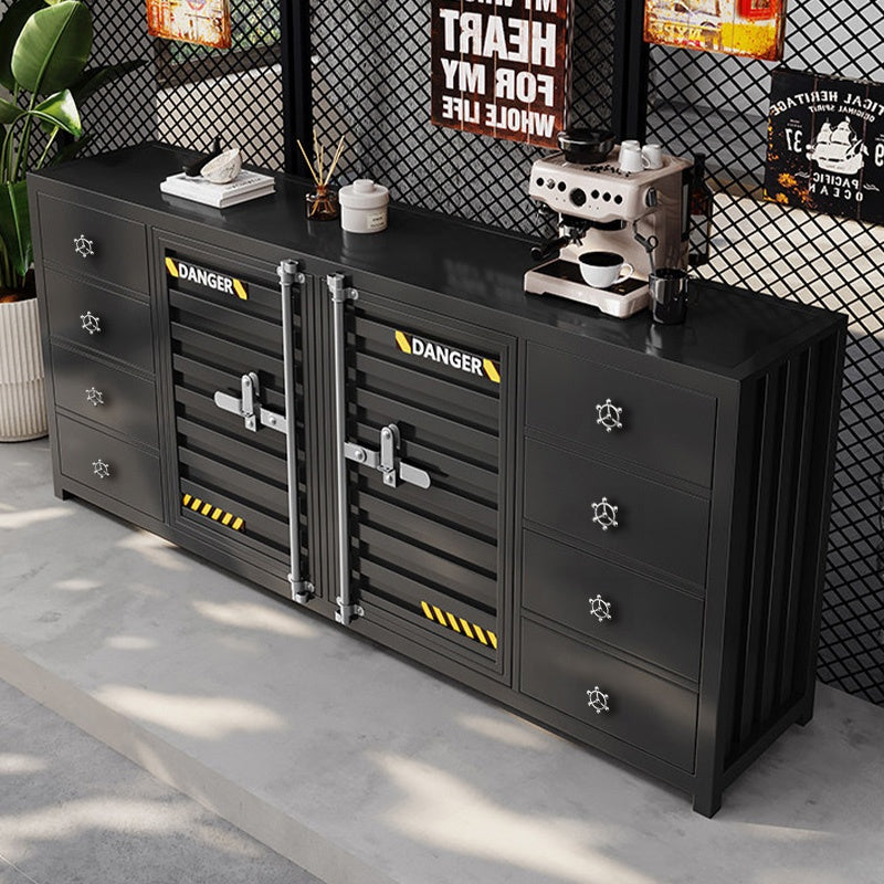 カウンターキャビネット スチール製 インダストリアルデザイン コンテナ風 収納キャビネット バーカウンター サイドボード カフェ 店舗用 幅80cm/120cm ブラック おしゃれ
