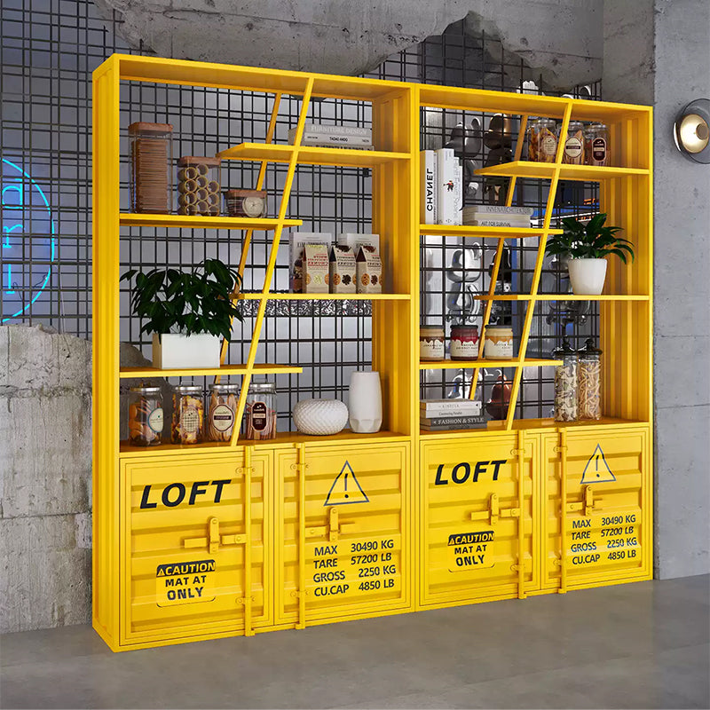 スチール製 ディスプレイラック インダストリアルデザイン オープンシェルフ 多段収納 フロアタイプ 見せる収納 玄関 リビング ショップ風 シルバー/イエロー 幅120cm