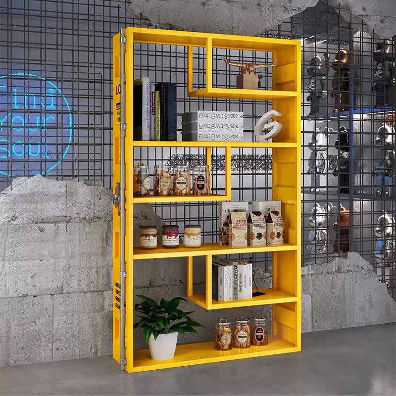 スチール製 ディスプレイラック インダストリアルデザイン オープンシェルフ 多段収納 フロアタイプ 見せる収納 玄関 リビング ショップ風 シルバー/イエロー 幅120cm