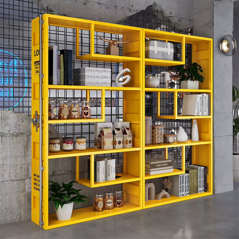 スチール製 ディスプレイラック インダストリアルデザイン オープンシェルフ 多段収納 フロアタイプ 見せる収納 玄関 リビング ショップ風 シルバー/イエロー 幅120cm