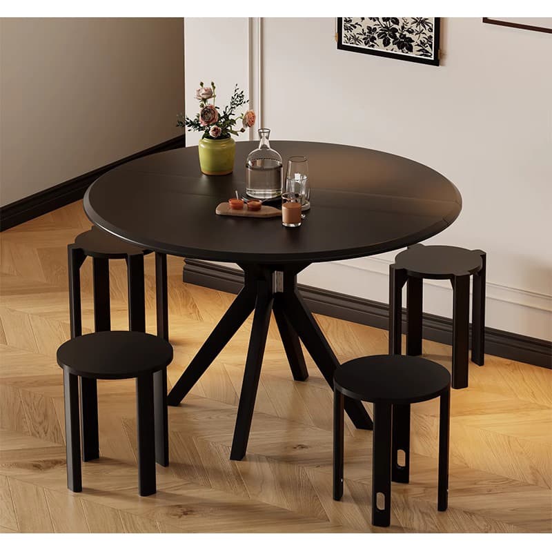 Casaconer | ダイニングテーブル・伸縮・6人・丸テーブル・半円形・120cm・伸長・丸・折りたたみ・90cm・円型・食卓テーブル・食卓テーブル・4人・6人掛け・おしゃれ・モダン・リビング・天然木・ブラック・ホワイト・省スペース