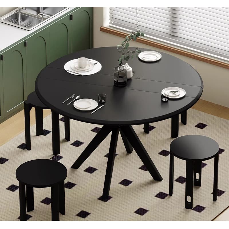 Casaconer | ダイニングテーブル・伸縮・6人・丸テーブル・半円形・120cm・伸長・丸・折りたたみ・90cm・円型・食卓テーブル・食卓テーブル・4人・6人掛け・おしゃれ・モダン・リビング・天然木・ブラック・ホワイト・省スペース