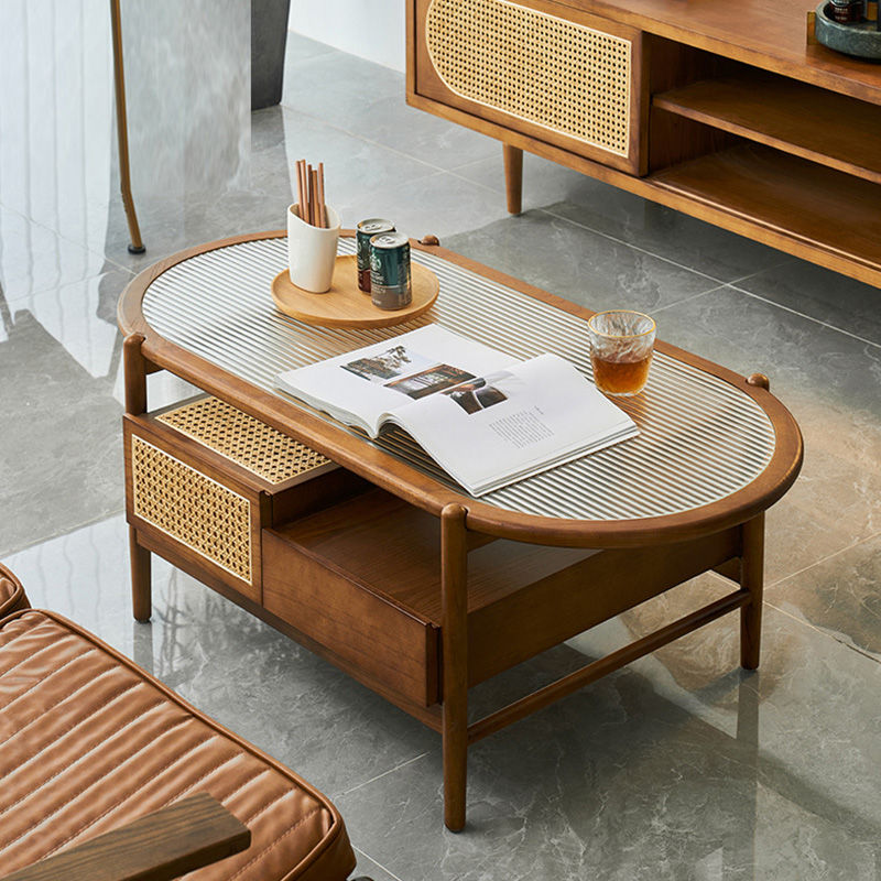 Casaconer | ローテーブル・ガラス・木製・ラタン・おしゃれ・北欧・韓国インテリア・リビング・収納・収納棚・110