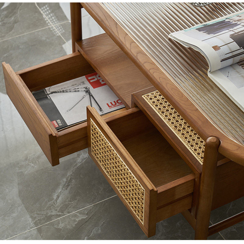 Casaconer | ローテーブル・ガラス・木製・ラタン・おしゃれ・北欧・韓国インテリア・リビング・収納・収納棚・110