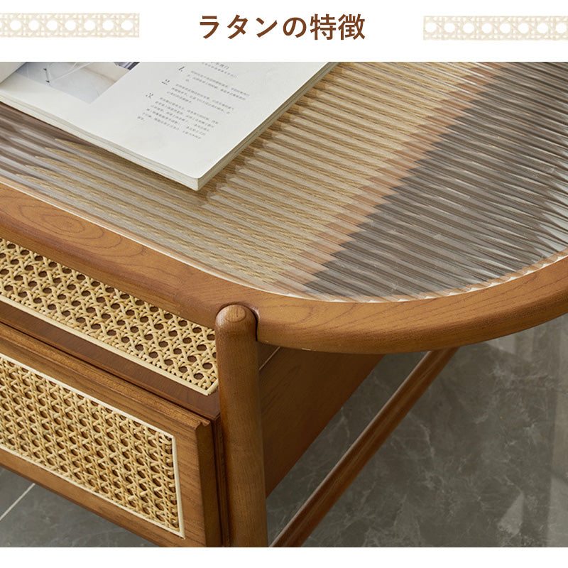 Casaconer | ローテーブル・ガラス・木製・ラタン・おしゃれ・北欧・韓国インテリア・リビング・収納・収納棚・110