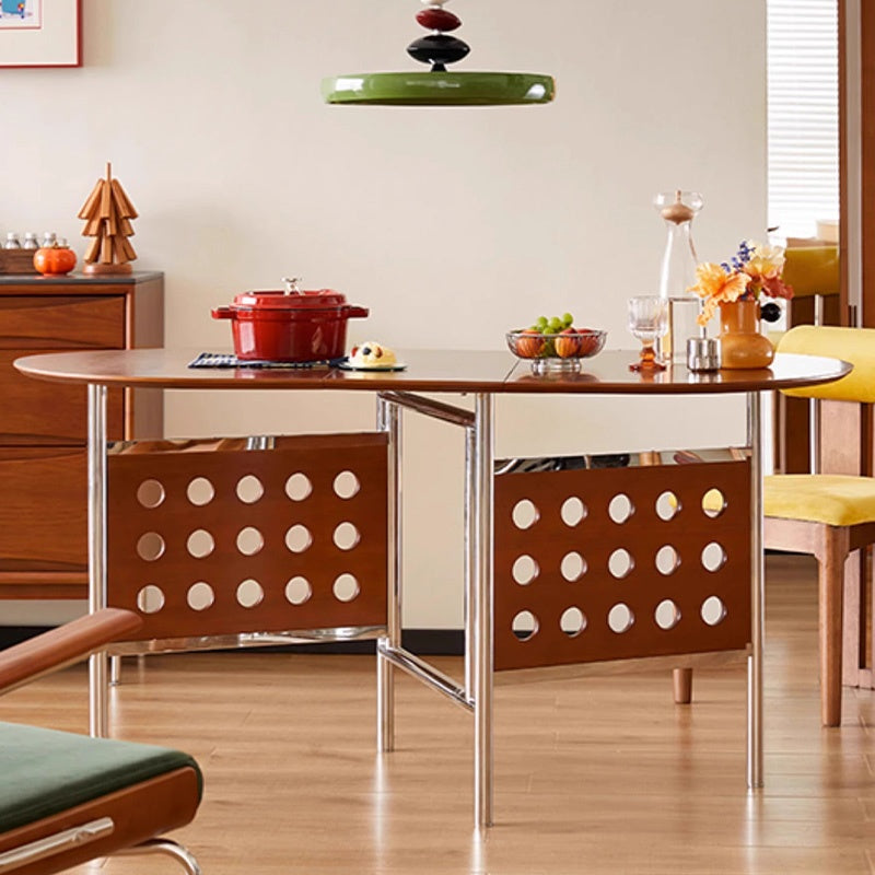 Casaconer | ダイニングテーブル・折りたたみ・4人・収納・奥行き80・幅150・おりたたみ・幅150cm・楕円・省スペース・食卓テーブル・作業台・モダンデザイン・スチール脚・ウォルナット/ナチュラル・おしゃれ・2~6人用・北欧