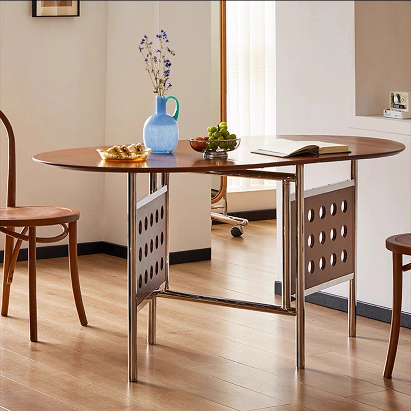 Casaconer | ダイニングテーブル・折りたたみ・4人・収納・奥行き80・幅150・おりたたみ・幅150cm・楕円・省スペース・食卓テーブル・作業台・モダンデザイン・スチール脚・ウォルナット/ナチュラル・おしゃれ・2~6人用・北欧