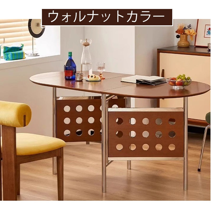 Casaconer | ダイニングテーブル・折りたたみ・4人・収納・奥行き80・幅150・おりたたみ・幅150cm・楕円・省スペース・食卓テーブル・作業台・モダンデザイン・スチール脚・ウォルナット/ナチュラル・おしゃれ・2~6人用・北欧