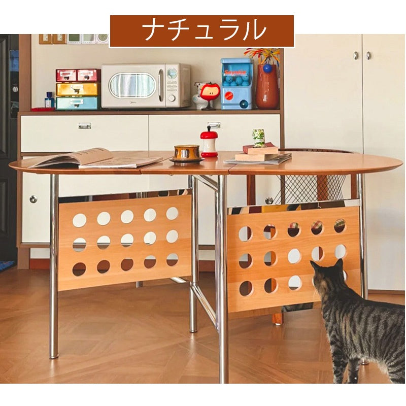 Casaconer | ダイニングテーブル・折りたたみ・4人・収納・奥行き80・幅150・おりたたみ・幅150cm・楕円・省スペース・食卓テーブル・作業台・モダンデザイン・スチール脚・ウォルナット/ナチュラル・おしゃれ・2~6人用・北欧