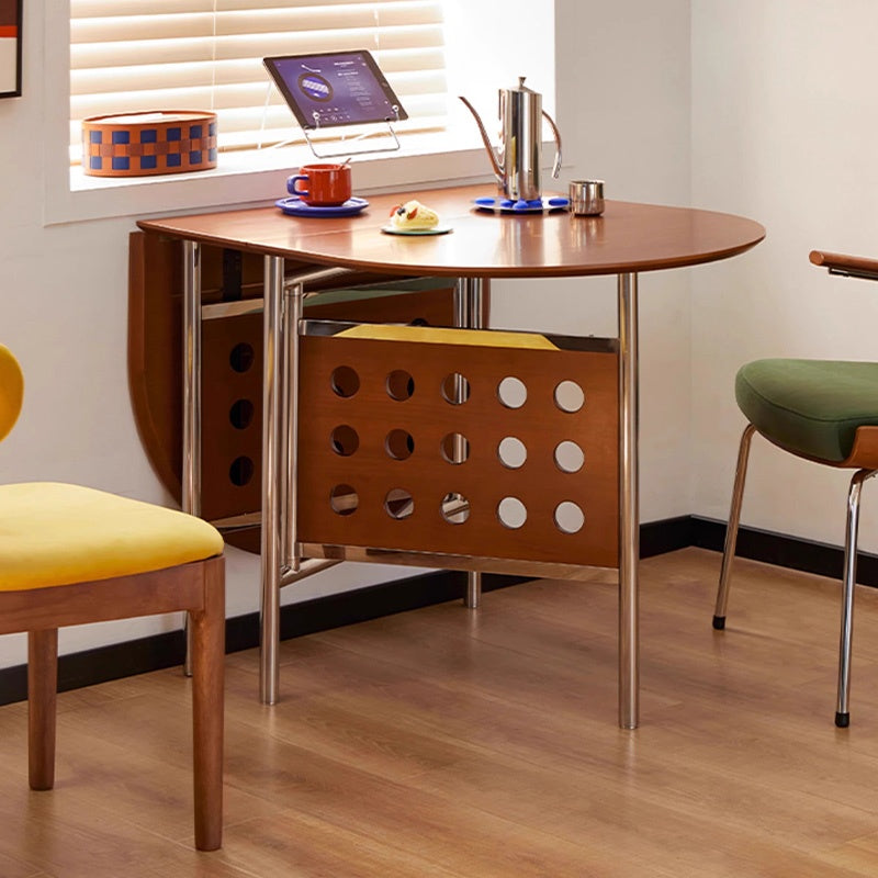 Casaconer | ダイニングテーブル・折りたたみ・4人・収納・奥行き80・幅150・おりたたみ・幅150cm・楕円・省スペース・食卓テーブル・作業台・モダンデザイン・スチール脚・ウォルナット/ナチュラル・おしゃれ・2~6人用・北欧