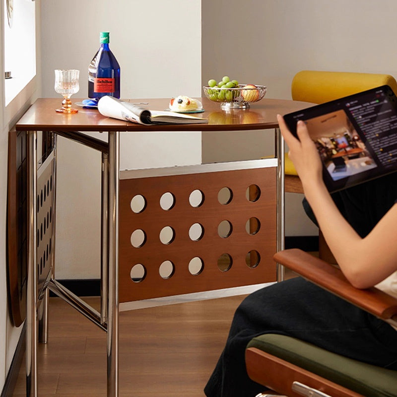 Casaconer | ダイニングテーブル・折りたたみ・4人・収納・奥行き80・幅150・おりたたみ・幅150cm・楕円・省スペース・食卓テーブル・作業台・モダンデザイン・スチール脚・ウォルナット/ナチュラル・おしゃれ・2~6人用・北欧