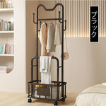 ハンガーラック ダブルバー仕様 幅60cm/80cm スチール製 キャスター付き(ストッパー機能) 収納カゴ付き コートハンガー 洋服掛け 寝室 ベッドサイド ブラック/ホワイト モダン かわいい