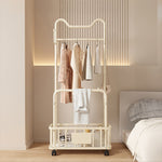 ハンガーラック ダブルバー仕様 幅60cm/80cm スチール製 キャスター付き(ストッパー機能) 収納カゴ付き コートハンガー 洋服掛け 寝室 ベッドサイド ブラック/ホワイト モダン かわいい