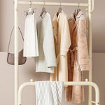 ハンガーラック ダブルバー仕様 幅60cm/80cm スチール製 キャスター付き(ストッパー機能) 収納カゴ付き コートハンガー 洋服掛け 寝室 ベッドサイド ブラック/ホワイト モダン かわいい