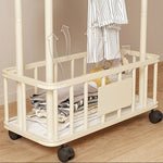 ハンガーラック ダブルバー仕様 幅60cm/80cm スチール製 キャスター付き(ストッパー機能) 収納カゴ付き コートハンガー 洋服掛け 寝室 ベッドサイド ブラック/ホワイト モダン かわいい