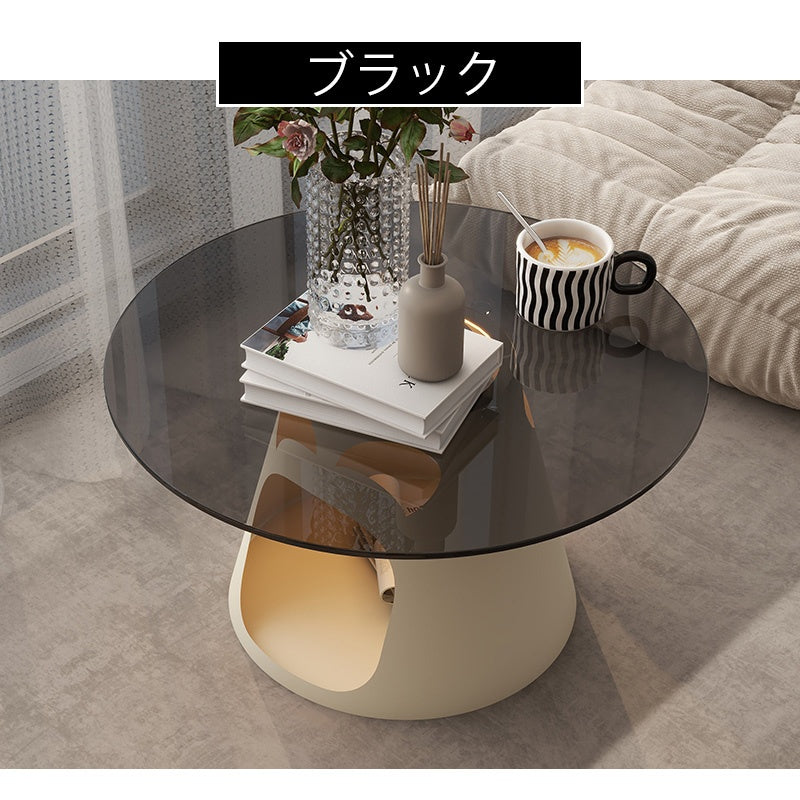 スチール製 ローテーブル 幅60cm 丸型 猫用スペース付き 可愛い 収納テーブル ガラス天板 小型 リビングテーブル カフェテーブル クリエイティブデザイン インテリア 個性 小?型向け