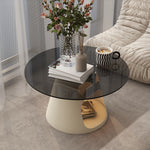 スチール製 ローテーブル 幅60cm 丸型 猫用スペース付き 可愛い 収納テーブル ガラス天板 小型 リビングテーブル カフェテーブル クリエイティブデザイン インテリア 個性 小?型向け