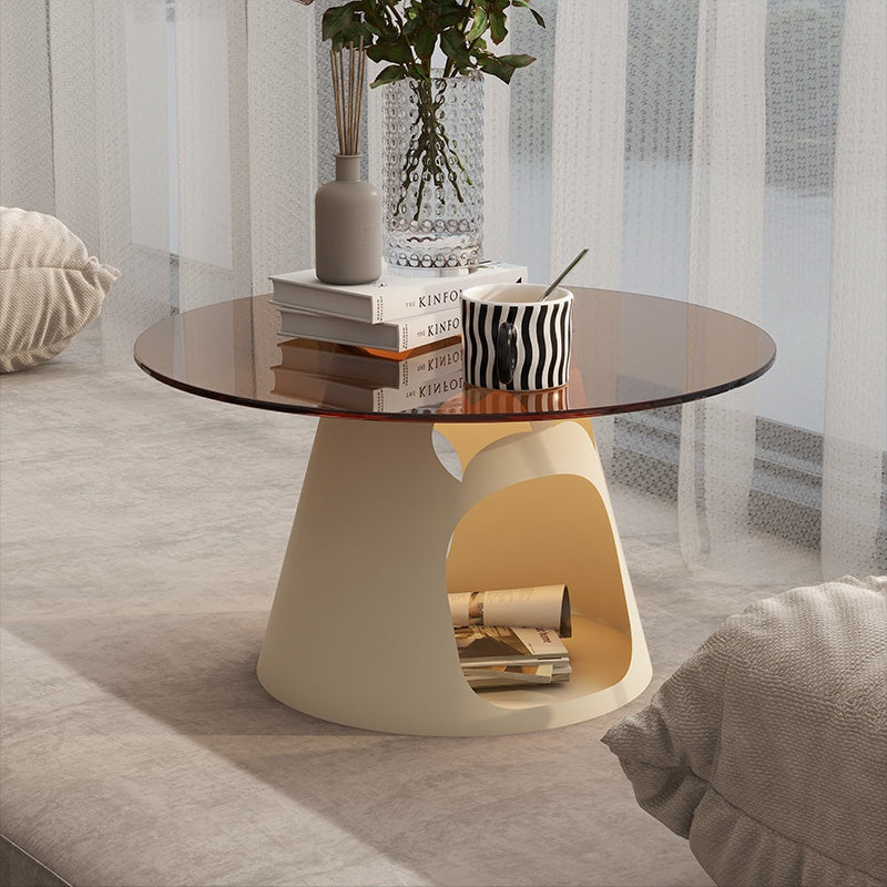 スチール製 ローテーブル 幅60cm 丸型 猫用スペース付き 可愛い 収納テーブル ガラス天板 小型 リビングテーブル カフェテーブル クリエイティブデザイン インテリア 個性 小?型向け