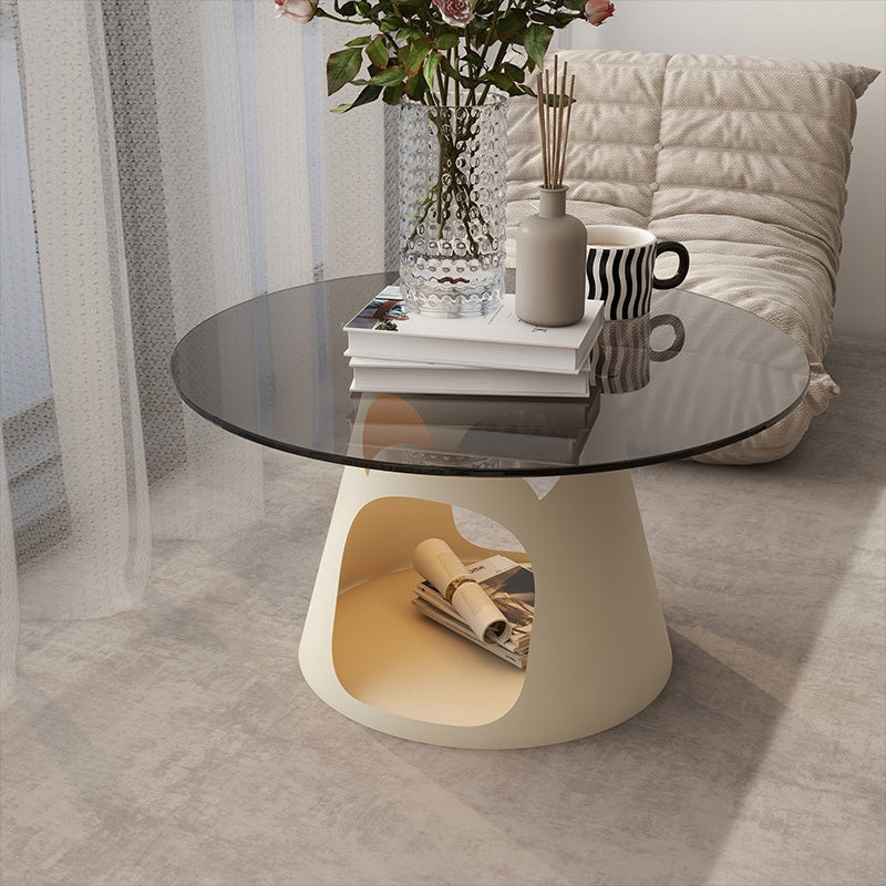 スチール製 ローテーブル 幅60cm 丸型 猫用スペース付き 可愛い 収納テーブル ガラス天板 小型 リビングテーブル カフェテーブル クリエイティブデザイン インテリア 個性 小?型向け