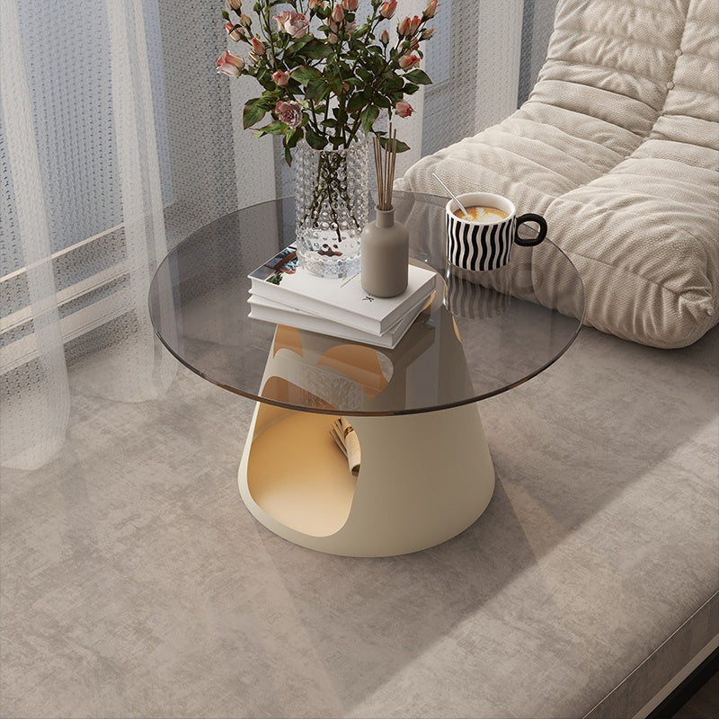 スチール製 ローテーブル 幅60cm 丸型 猫用スペース付き 可愛い 収納テーブル ガラス天板 小型 リビングテーブル カフェテーブル クリエイティブデザイン インテリア 個性 小?型向け