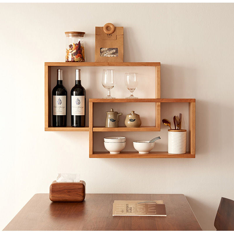 Casaconer | ウォールシェルフ・壁掛け棚・ラック・スパイスラック・ウォールラック・木製・ガード付き・収納棚・キッチン・トイレ壁棚・玄関・壁掛けラック・小物置き・省スペース・アンティーク・飾り棚・取り外し簡単・おしゃれ・飾り棚