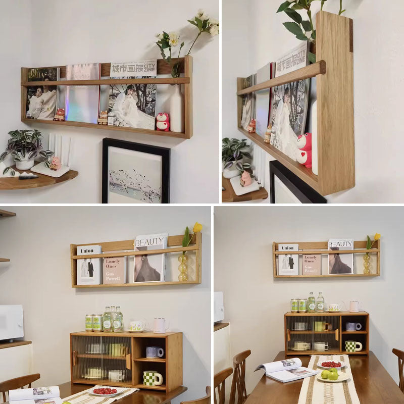 Casaconer | ウォールシェルフ・壁掛け棚・ラック・スパイスラック・ウォールラック・木製・ガード付き・収納棚・キッチン・トイレ壁棚・玄関・壁掛けラック・小物置き・省スペース・アンティーク・飾り棚・取り外し簡単・おしゃれ・飾り棚