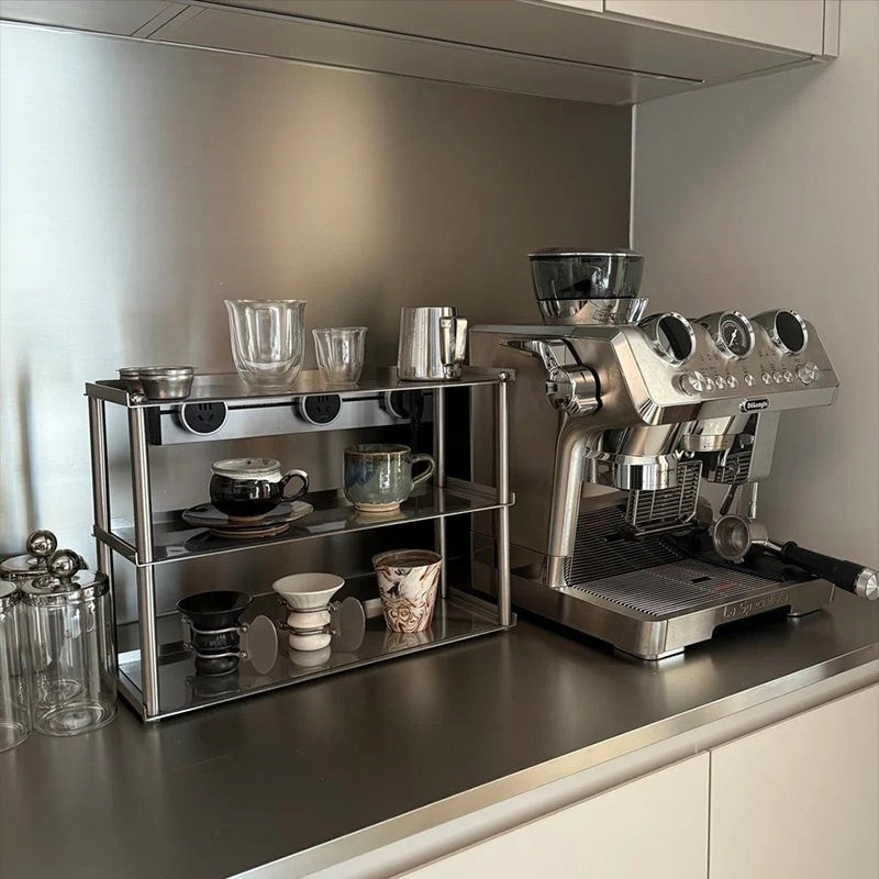 耐久ステンレス製 置物ラック 幅42cm 2段/3段 カップスタンド 卓上収納 デスク整理 省スペース 台所 浴室 収納ラック インテリア小物 ミニシェルフ 金属製 シンプルデザイン おしゃれ 展示スタンド