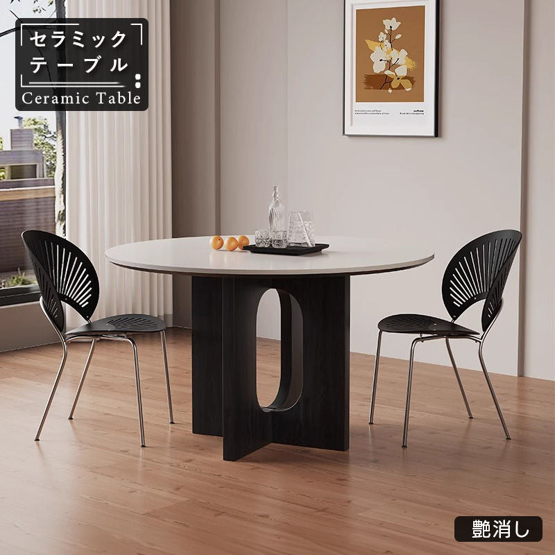 Casaconer | ダイニングテーブル・丸・黒・円形・円卓・直径120・丸テーブル・2人・丸・3人掛け・セラミック・食卓テーブル・円形・円型・木製・天然木・コーヒーテーブル・単品・ナチュラル・北欧・モダン・韓国・艶消し・黒・おしゃれ・アンティーク・ブラック