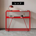 スチール製 玄関テーブル 幅80cm/100cm 完成品 コンソールテーブル 2段 玄関収納 壁寄せ 置物ラック リビング飾り棚 レッド/グレー おしゃれ シンプルデザイン
