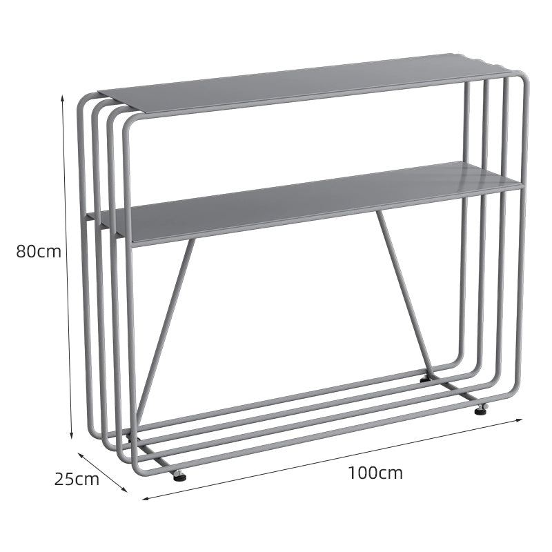 スチール製 玄関テーブル 幅80cm/100cm 完成品 コンソールテーブル 2段 玄関収納 壁寄せ 置物ラック リビング飾り棚 レッド/グレー おしゃれ シンプルデザイン