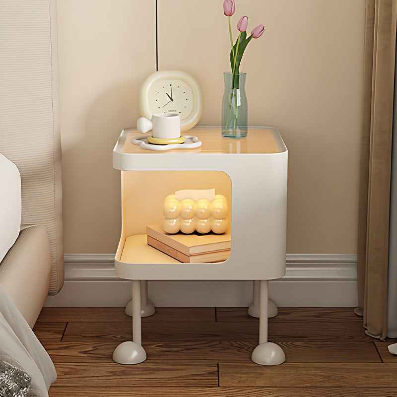 脚の取り付けが必要 金属製 ナイトテーブル スチール 幅35cm ガラス天板 ベッドサイドテーブル ソファ横テーブル 収納ラック サイドテーブル 白 ホワイト White 黒 ブラック Black 寝室向け シンプル モダン 省スペース 小型 家具