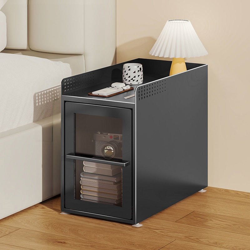 完成品 金属製 ナイトテーブル スチール 幅25cm 省スペース 寝室用 ベッドサイドテーブル サイドキャビネット 収納ラック サイドボード ブラック 一段引き出し/二段引き出し コンパクト