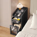 完成品 金属製 ナイトテーブル スチール 幅25cm 省スペース 寝室用 ベッドサイドテーブル サイドキャビネット 収納ラック サイドボード ブラック 一段引き出し/二段引き出し コンパクト