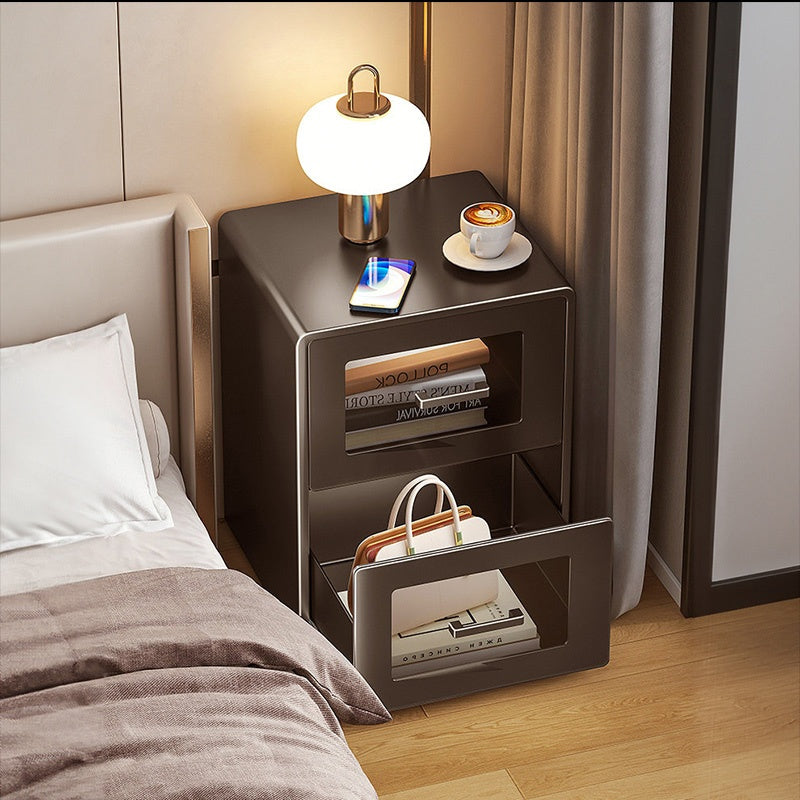 金属製 ナイトテーブル スチール 幅34cm ほぼ完成品 小型 サイドキャビネット 寝室用 炭素鋼 収納サイドボード 高級感 ベッドサイドテーブル 耐久性 コンパクト
