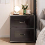 金属製 ナイトテーブル スチール 幅34cm ほぼ完成品 小型 サイドキャビネット 寝室用 炭素鋼 収納サイドボード 高級感 ベッドサイドテーブル 耐久性 コンパクト