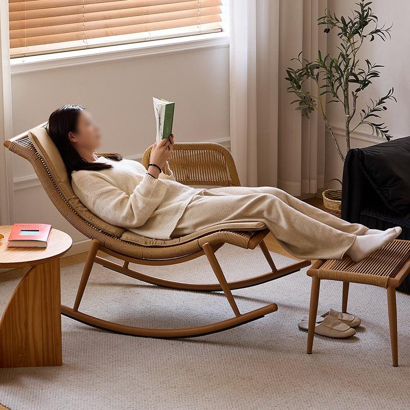 ロッキングチェア オットマンセット 椅子 リラックスチェア 籐調デザイン 北欧 おしゃれ 通気性 快適 疲れない 背もたれ ナチュラル モダン イス 高級感