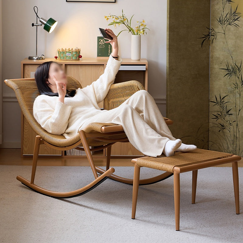 ロッキングチェア オットマンセット 椅子 リラックスチェア 籐調デザイン 北欧 おしゃれ 通気性 快適 疲れない 背もたれ ナチュラル モダン イス 高級感