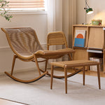 ロッキングチェア オットマンセット 椅子 リラックスチェア 籐調デザイン 北欧 おしゃれ 通気性 快適 疲れない 背もたれ ナチュラル モダン イス 高級感