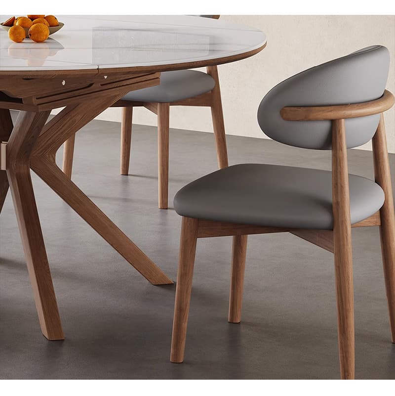 Casaconer | 伸長式セラミックダイニングテーブル・丸型・幅75~120cm・4人掛け/6人掛け・食卓テーブル・ラウンドテーブル・モダン・北欧風・大理石柄・セラミック天板・木脚・おしゃれ