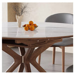 Casaconer | 伸長式セラミックダイニングテーブル・丸型・幅75~120cm・4人掛け/6人掛け・食卓テーブル・ラウンドテーブル・モダン・北欧風・大理石柄・セラミック天板・木脚・おしゃれ