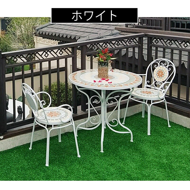 ガーデンテーブル チェア 3点セット 幅65/80 テーブル 雨ざらし 外用 ガーデニング 肘ありチェア 2脚 水洗い 庭 ガーデンテーブルセット バルコニー ガーデン家具 ベランダ おしゃれ 屋外 白 ホワイト