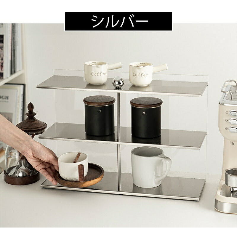 アクリル製 香水ラック 幅40cm 卓上2段収納 化粧品ラック 置物棚 透明デザイン 小物収納 おしゃれ シンプル 省スペース インテリアラック