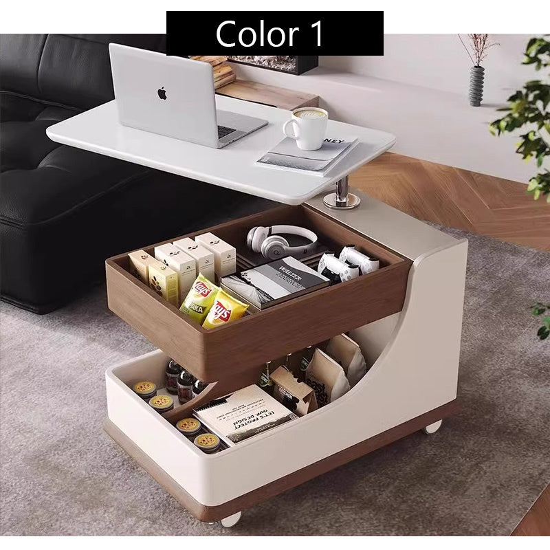 Casaconer | テーブル・ローテーブル・サイドテーブル・センターテーブル・昇降テーブル・多機能テーブル・ウォルナットカラー/ホワイト/ブラック・幅75cm・高さ56~71cm・多機能デザイン・無垢材・収納ワゴン・キャスター付き・在宅ワーク・コンパクト家具