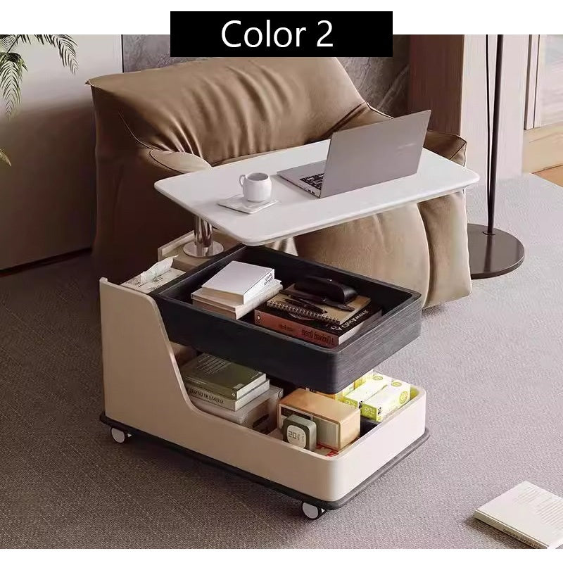 Casaconer | テーブル・ローテーブル・サイドテーブル・センターテーブル・昇降テーブル・多機能テーブル・ウォルナットカラー/ホワイト/ブラック・幅75cm・高さ56~71cm・多機能デザイン・無垢材・収納ワゴン・キャスター付き・在宅ワーク・コンパクト家具