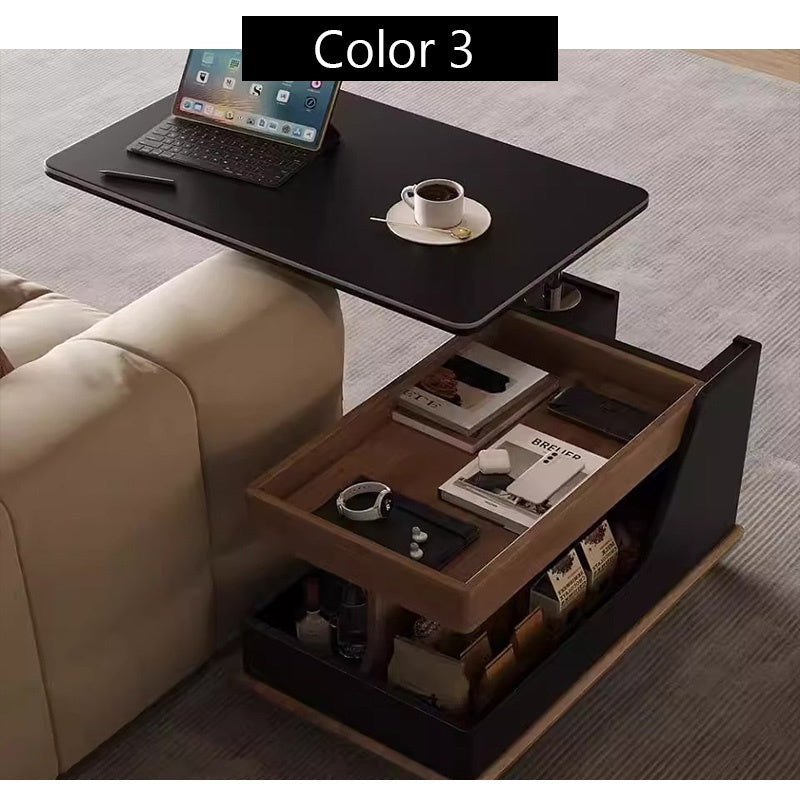 Casaconer | テーブル・ローテーブル・サイドテーブル・センターテーブル・昇降テーブル・多機能テーブル・ウォルナットカラー/ホワイト/ブラック・幅75cm・高さ56~71cm・多機能デザイン・無垢材・収納ワゴン・キャスター付き・在宅ワーク・コンパクト家具