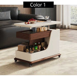 テーブル・ローテーブル・サイドテーブル・センターテーブル・昇降テーブル・多機能テーブル・ウォルナットカラー/ホワイト/ブラック・幅75cm・高さ56~71cm・多機能デザイン・無垢材・収納ワゴン・キャスター付き・在宅ワーク・コンパクト家具